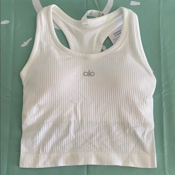 Alo White Ribbed Tank Top - Picture 1 of 6